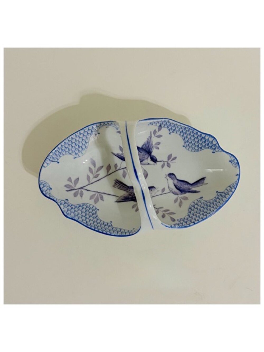Vintage ROYAL RUDOLSTADT Blue White Handled Trinket Dish Tray Birds Swallows